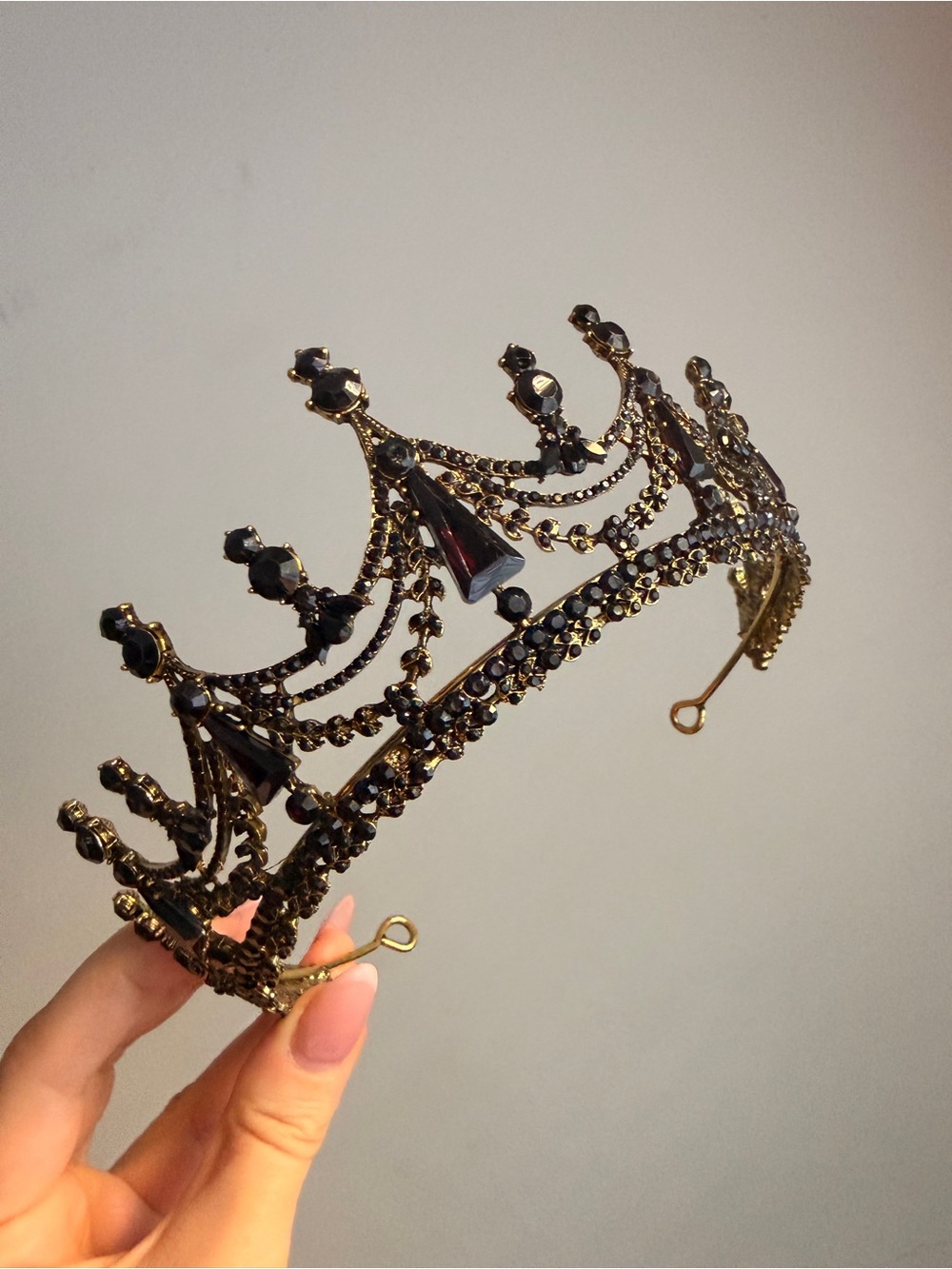 Gold and Black Jeweled Tiara Crown - Elegant Women's Accessory